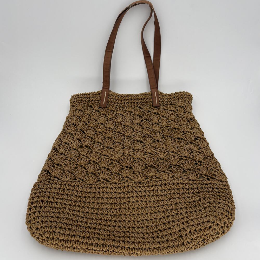 Boho Crochet Straw Tote Bag Tan Raffia Style Shoulder Purse Summer Beach Large